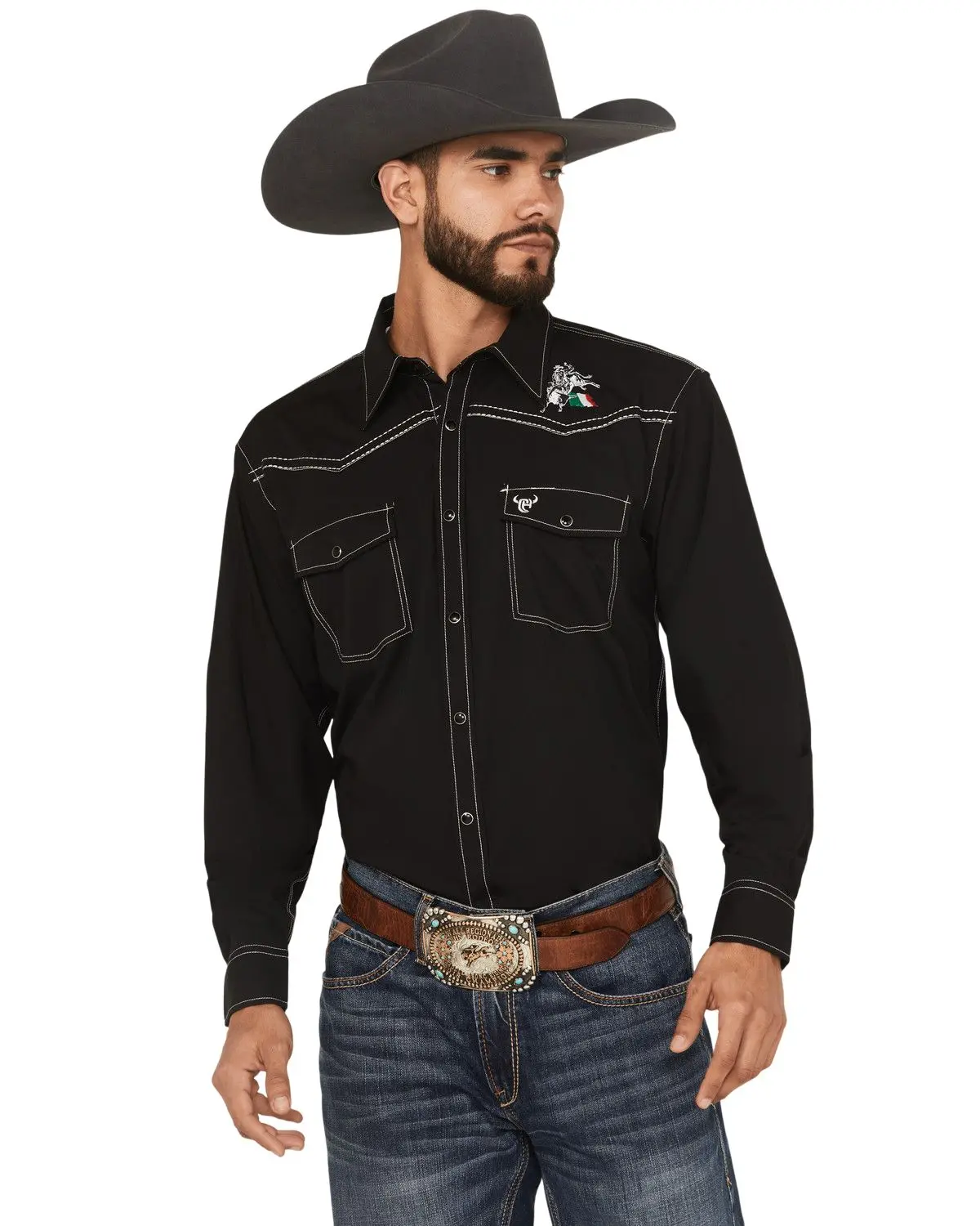 Men's Cowboy Hardware Men'S Boot Barn Mexico Flag And Bull Long Sleeve Snap - 125598-010-M