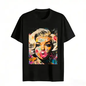 Pop Art Marilyn Love Graffiti Women's Graphic Tee Casual Streetwear Style Cotton Regular Fit Round Neck Short Sleeve Fashion T-Shirt For Everyday Wear