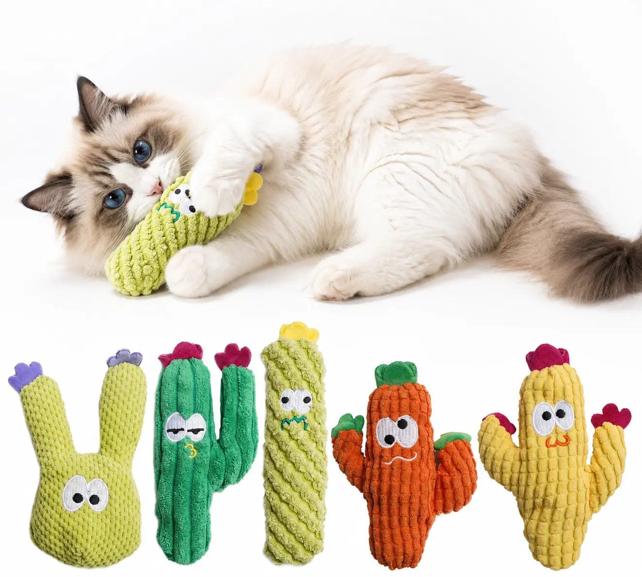 5 Pack Cactus Cat Toy Set, Premium Cat Herb Filling, Natural Stimulation for Cats,  Durable for Toy ,Chew Toys,cat toy pillow,cute toy,catnip for cats