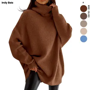 Imily Bela Soft Grunge Cozy & Aesthetic Sweater | Women's Batwing Sleeve Turtleneck, Chunky Oversized Jumper