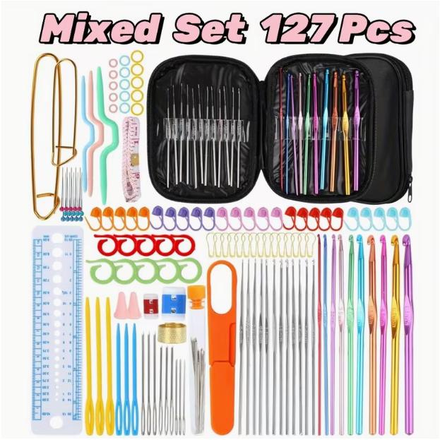 127 Pieces Crochet Kit, Crochet Kit with Bag, Crochet Kit, Crochet Beginner Kit, Stitch Marker, Crochet Accessories, DIY Crochet Knitting Kit ﻿