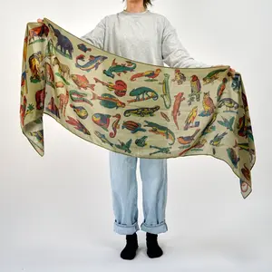 Animals Patterned Scarf - Book Inspired - Soft Cotton Blend | Heading | Vintage Design | Booklover Birthday Gift | Unique All Season Accessory