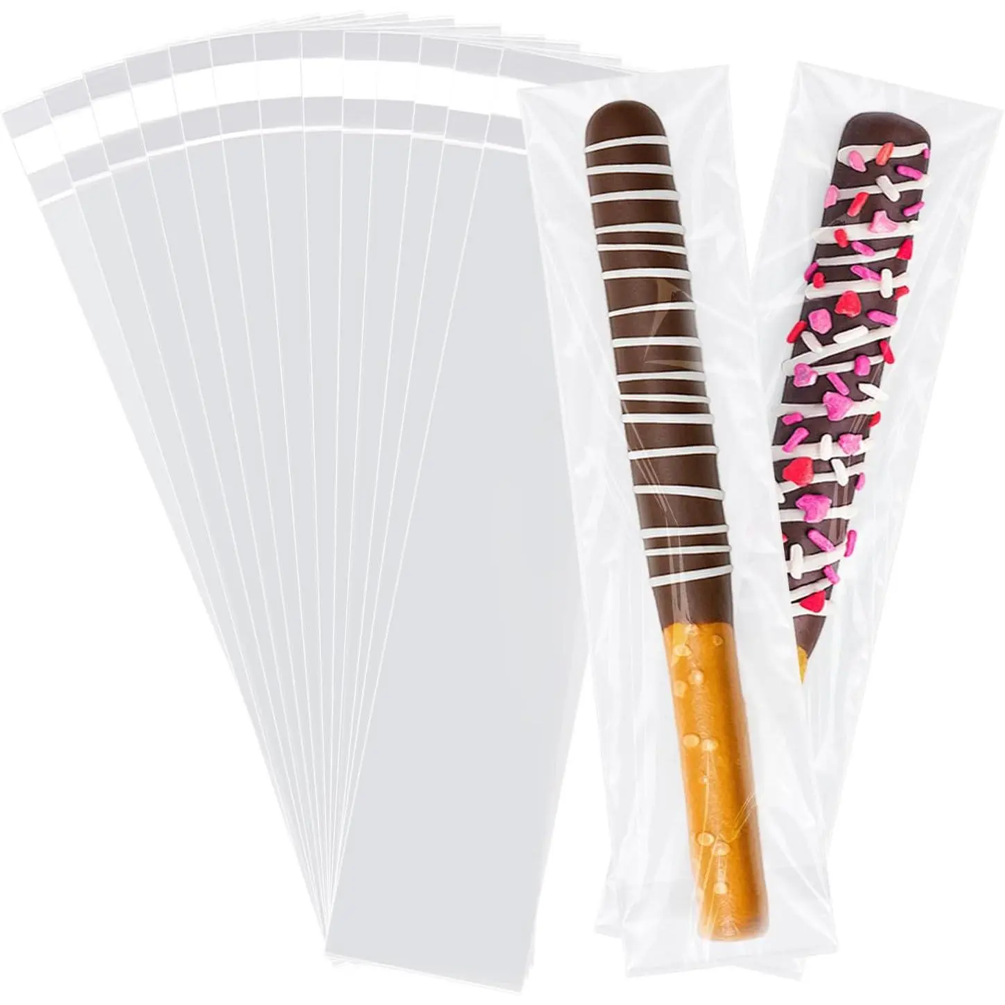 200 count Pretzel Rod Bags 2X10 Inches Self Sealing Cellophane Bags Stick  Sealable Clear Plastic with Seal for  Giving, Packaging Candy, Snack, Products, Party Favors