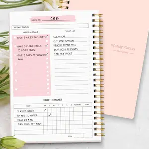 A5 Weekly Planner Notebook Without Date, Dual Coil Thick Paper Smooth Writing, Waterproof Cover, Minimalist Design, Efficient Time Management