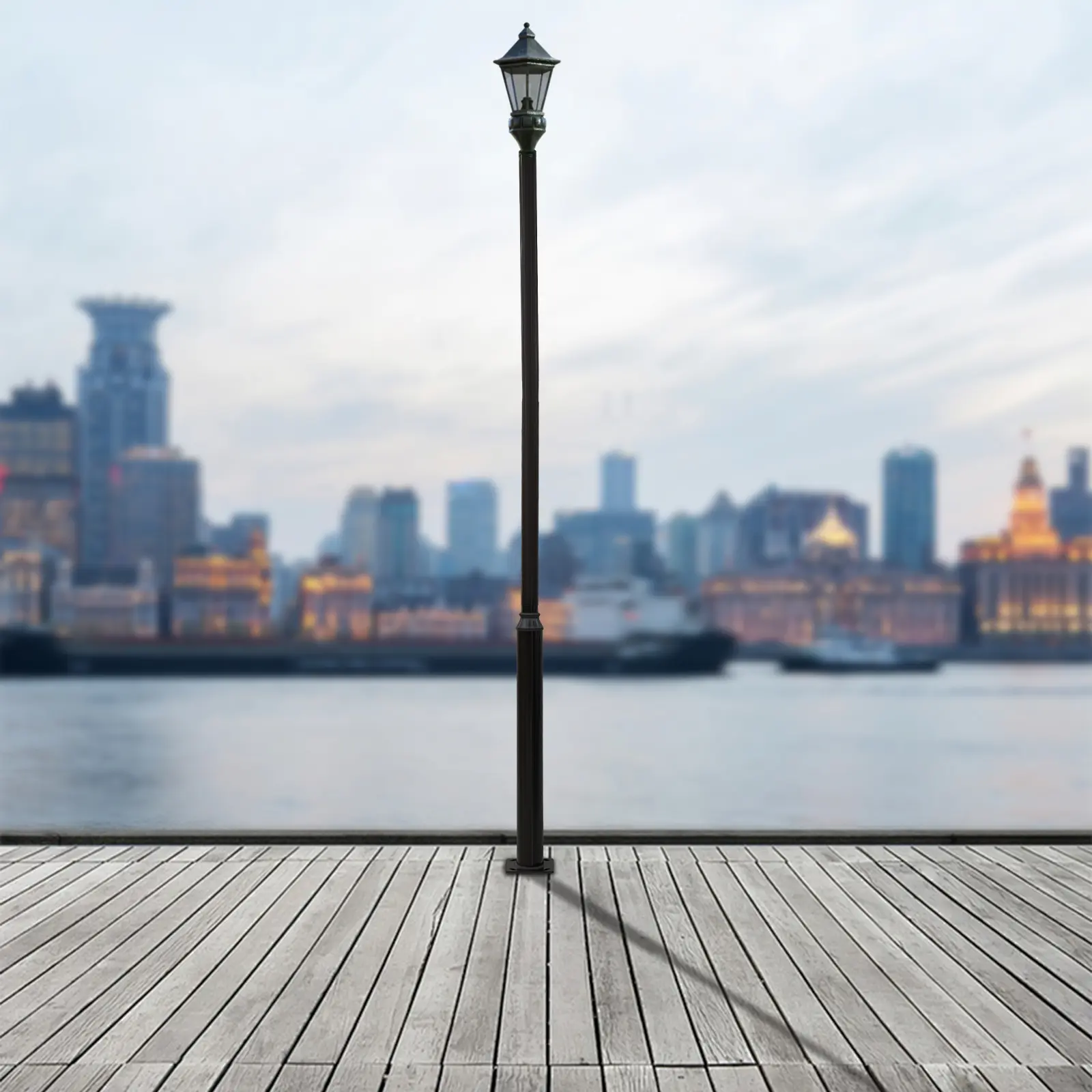 5m Outdoor Street Light Pole Black Galvanized Steel Lamp Post with Foundation Frame for Garden Yard Parking Lot