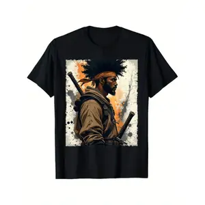 African American Samurai Warrior Vintage Graphic TShirt with Bold Katana Design 100 Cotton Casual Summer Tee Sizes S XXXL