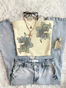 TikTok Viral 2026 Women's 3 Pack Strapless Tube Crop Tops - Embroidered Sequin Floral Print Sleeveless Y2K Tops - Soft Stretchy Fabric for Club, Festival, Street Style, Daily Wear, Vacation - Trendy Summer Outfits for Teen Girls & Young Women