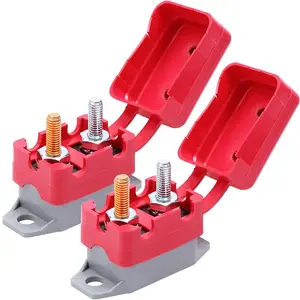 50 Amp 12V-24V Automatic Reset Circuit Breaker with Red Cover Stud Bolt Shortstop for Car Solar Boat RV and More (50A 2Pcs)