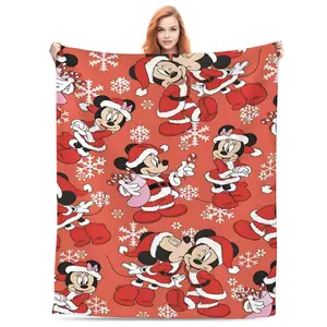DISNEY CLASSIC Mickey and Minnie Mouse Christmas Blanket - Festive Red Santa Design with Snowflakes - Soft Plush Throw Blanket for Kids, Perfect Holiday Gift