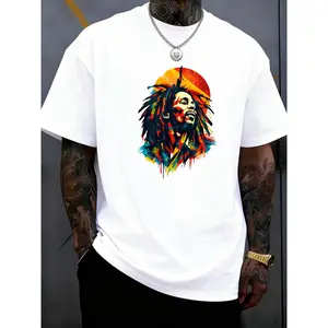 Men's Reggae Dreadlock Graphic T-Shirt - Soft Stretch Cotton Blend with Dreadlocked Character Print, Crew Neck Short Sleeve Tee for Rasta Style & Casual Wear (Black/White) - Year-Round for Festivals & Everyday Outfits