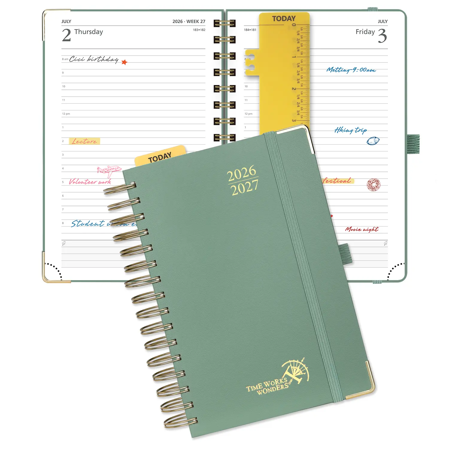 A5 Size Daily Planner 2026-2027 with Hourly Schedule (8AM–8PM), Time Blocking Academic Planner, One Page Per Day, Spiral Hardcover, Student & Work Productivity Agenda