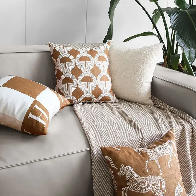 Luxury Croker Horse Throw Pillow Cover 18x18" | Chenille Embroidery | Modern Palace Horse Design | Stylish Sofa Cushion for Living Room Decor