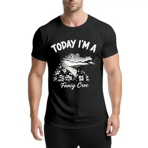 Funny Croc Meme T-Shirt Quirky Animal Art Today I'm A Fancy Croc for Men Cotton Graphic Tee 180g Soft Comfortable Crew Neck Short Sleeve