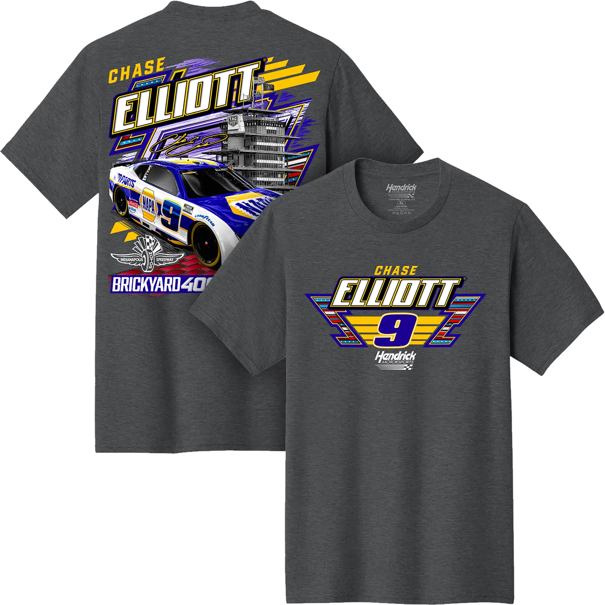 Men's Chase Elliott Hendrick Motorsports Team Collection Heather Gray Brickyard 400 NAPA Driver T-Shirt
