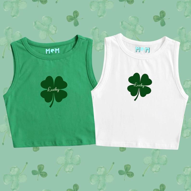 Four Leave Clover Lucky Crop Tank Top Y2k, I click my heels three times, we're not Funny St Patrick's Day Shirt, Y2K Aesthetic, Trendy Top 90s Irish Shirt, St Paddy Outfit, Coquette, Summer
