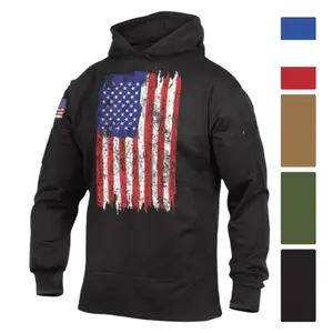 ROTHCO Men's Concealed Carry U.S. Flag Longsleeve Pullover Hoodie Tops - Polyester Distressed Print Fabric, Oversized Design, Kangaroo Pocket for Everyday Casual Wear