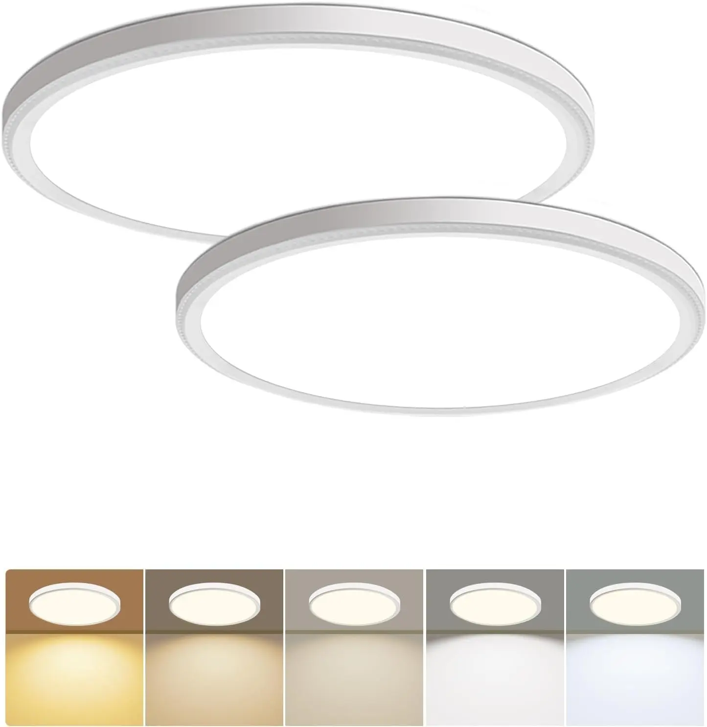 12 Inch Selectable 5CCT LED Round Flat Panel Light, 28W 3600LM,3000K/4000K/4500K/5000K/6000K, Edge-Lit Flush Mount Ceiling Light Fixture for Kitchen, Bedroom, Laundry and Closet Room, White
