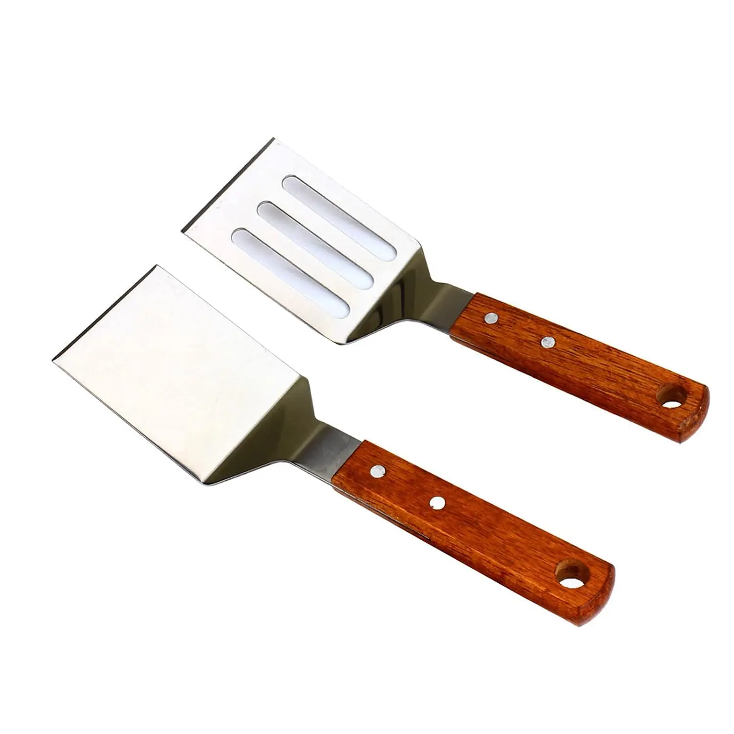 2 Pcs Metal Spatula For Cast Iron Skillet, Stainless Steel Grill Spatula Slotted Spatula Turner Fish Spatula With Wood Handle, Flat Top Grill Spatula, Griddle Metal Spatulas For Cooking Bbq