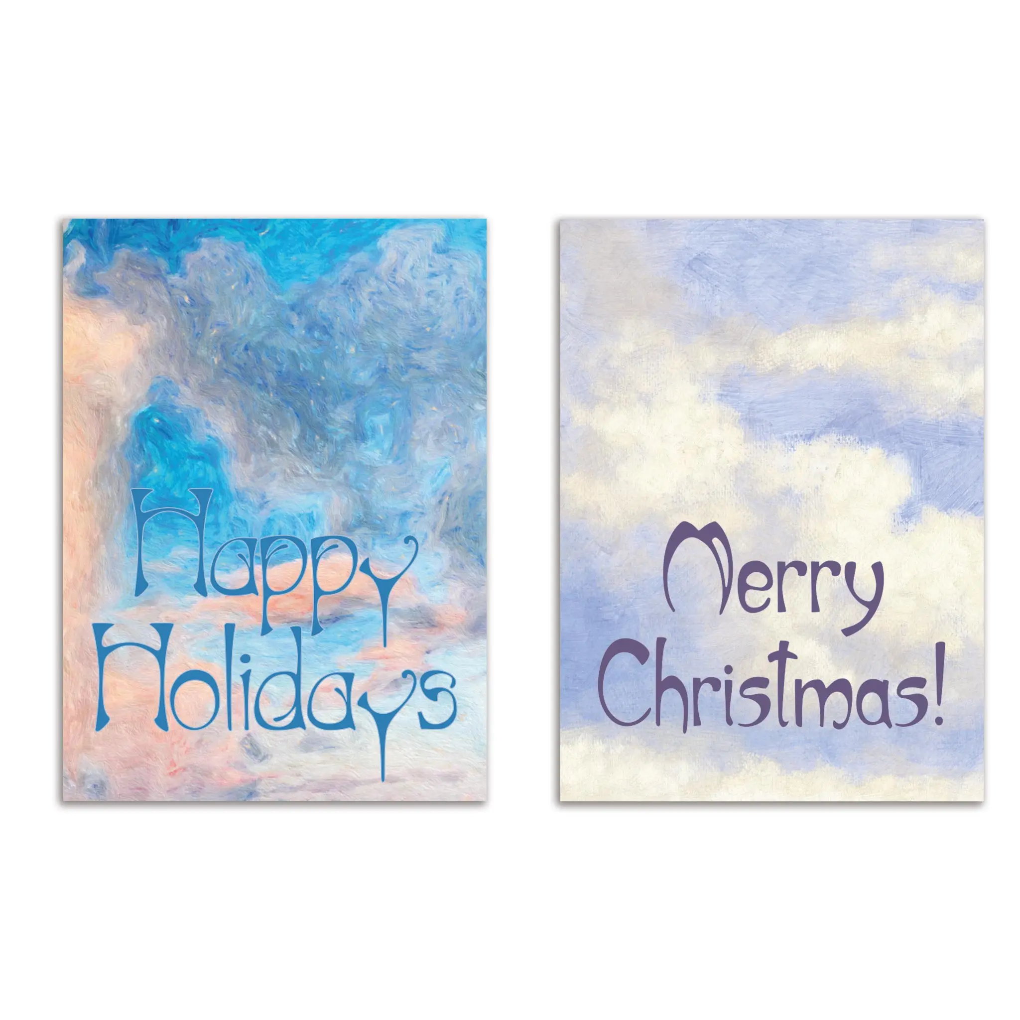 24 Art Nouveau Sky Happy Holidays and Merry Christmas Cards in 2 Oil Paint Style Illustrations with Envelopes
