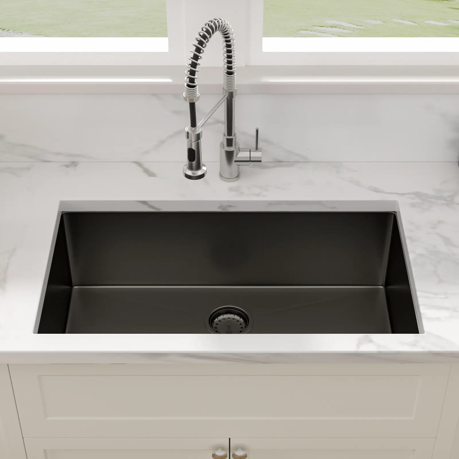 Sarlai 33 x 19 Inch Gunmetal Black Undermount Kitchen Sink Single Bowl Undermount Round Comer Kitchen Sink 16 Gauge Stainless Steel Kitchen Sink