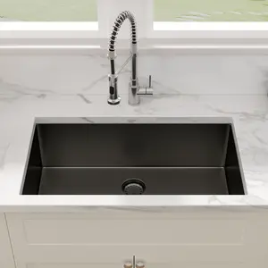 Sarlai 33 x 19 Inch Gunmetal Black Undermount Kitchen Sink Single Bowl Undermount Round Comer Kitchen Sink 16 Gauge Stainless Steel Kitchen Sink