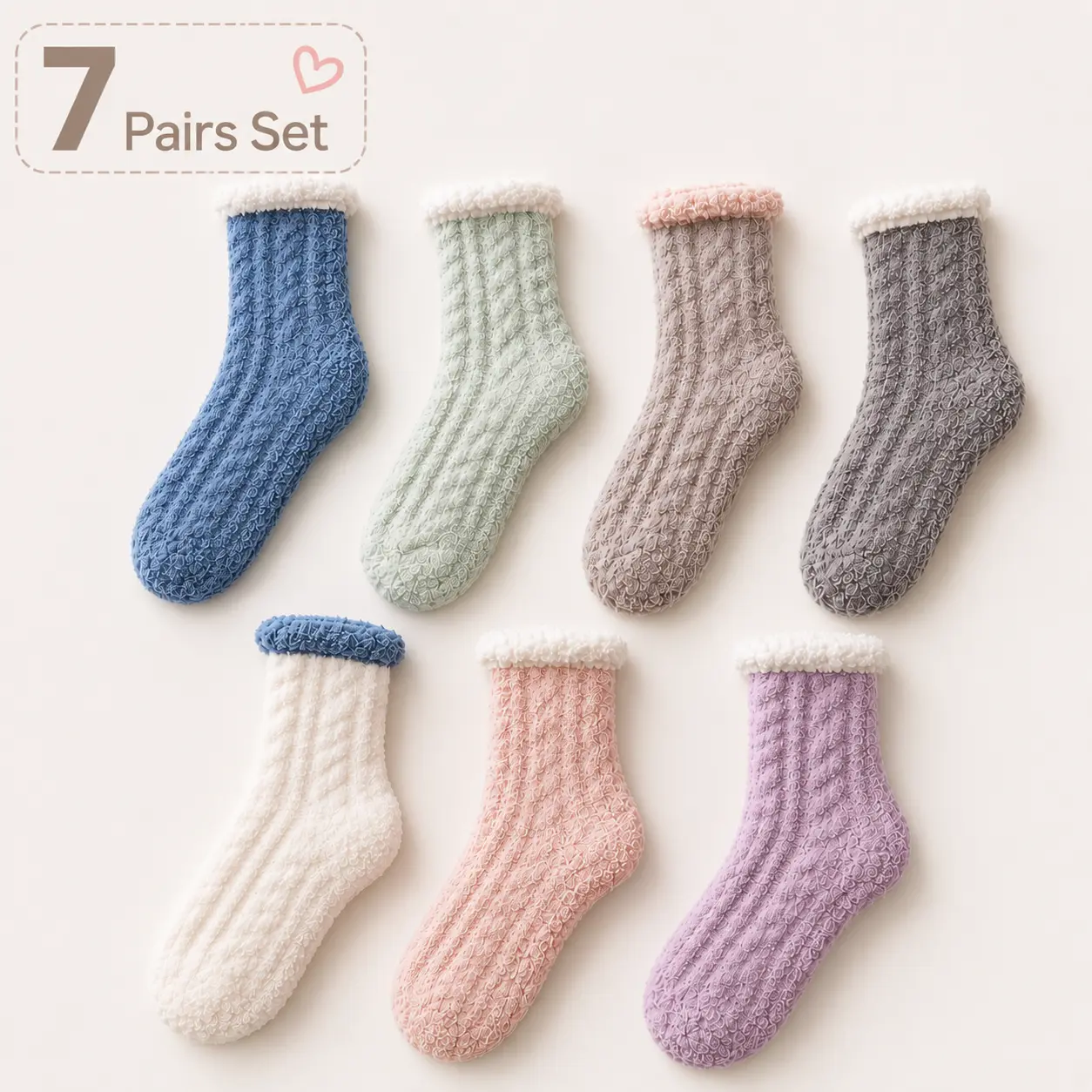 Women's 7-Pair Ultra-Soft Fleece Winter Crew Socks - Casual Everyday Underwear for Women, Cute Pastel Color, Warm Sleeping Slipper Socks
