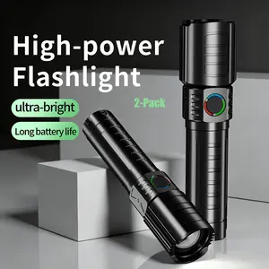 2-Pack Rechargeable LED Flashlights, 3 Modes High/low/strobe, USB Charging, Adjustable Focus, Durable, Ideal for Camping