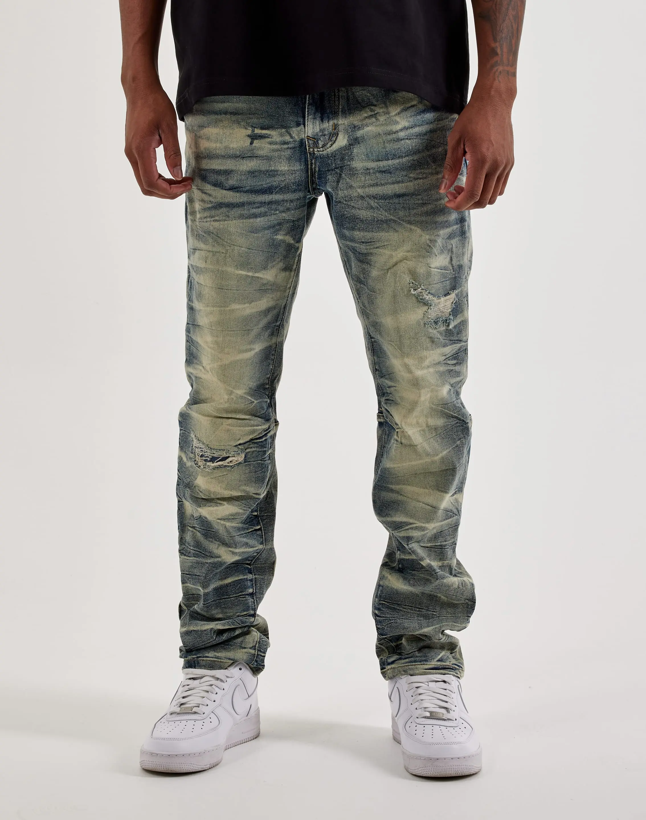 Mens Smoke Rise Distressed Slim Denim Jeans