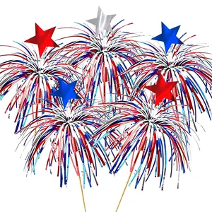 80PCS 4th of July Cocktail Picks Party Decorations, 4IN Red White Blue Firework Toothpicks for Appetizers Patriotic Bamboo Skewers Foil Cupcake Toppers Drink Sticks for Fourth of July Party Supplies