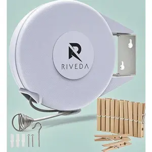 40 Feet Heavy Duty Retractable Clothesline - Portable Indoor Outdoor Washing Line for Wet Dry Laundry - PVC Retracting Clothes Line with Wall Mount - Easy Installation No Tools Required - Durable White Laundry Drying Rack Hanger Hanging