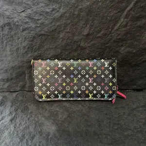 Pre-owned Louis Vuitton Authentic Takashi Murakami Black Multicolor Monogram Zippy Zip Around Long Wallet