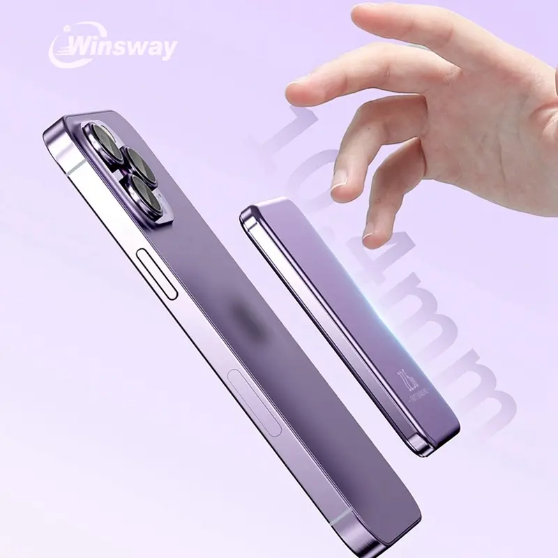 WINSWAY 5000mAh Ultra-Thin Magnetic Aluminium Shell Power Bank - Portable Mobile Smartphone Charger, Wireless Battery Pack with 4in Built-in Cable for iPhone Series, Card Slot Accessory, USB-C Compatible