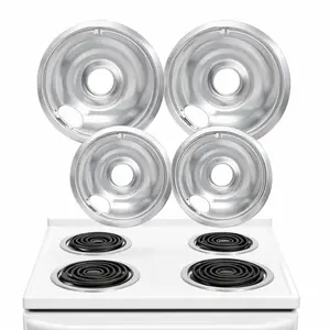4-Piece Drip Pans Set - Compatible with GE Stoves - Chrome Finish Electric Stove Burner Drip Pans - 2 x 6inch, 2 x 8inch Stove Drip Pans - GE Stove Drip