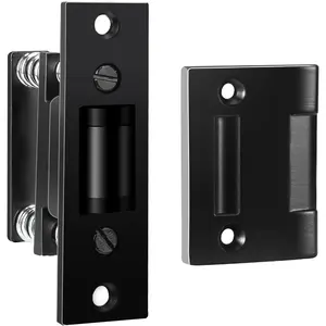 1 Pack Commercial Heavy Duty Door Roller Catch, Adjustable Silent Door Latch with Solid Zinc Drive in Ball Catch, Strike Plate Spring Tension Roller, Black