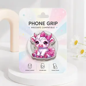 Pink Coquette Highland Cow Phone Grip MagSafe, Cute Western Cow Acrylic Griptok, Kawaii Coquette Farm Cow Phone Holder, Cute Bow Phone Accessory for Girls