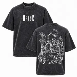 Men's Short-Sleeve Igris Solo Leveling Vintage Washed Oversized T-Shirt - Dark Anime Graphic Tee, Unisex Anime Streetwear Top