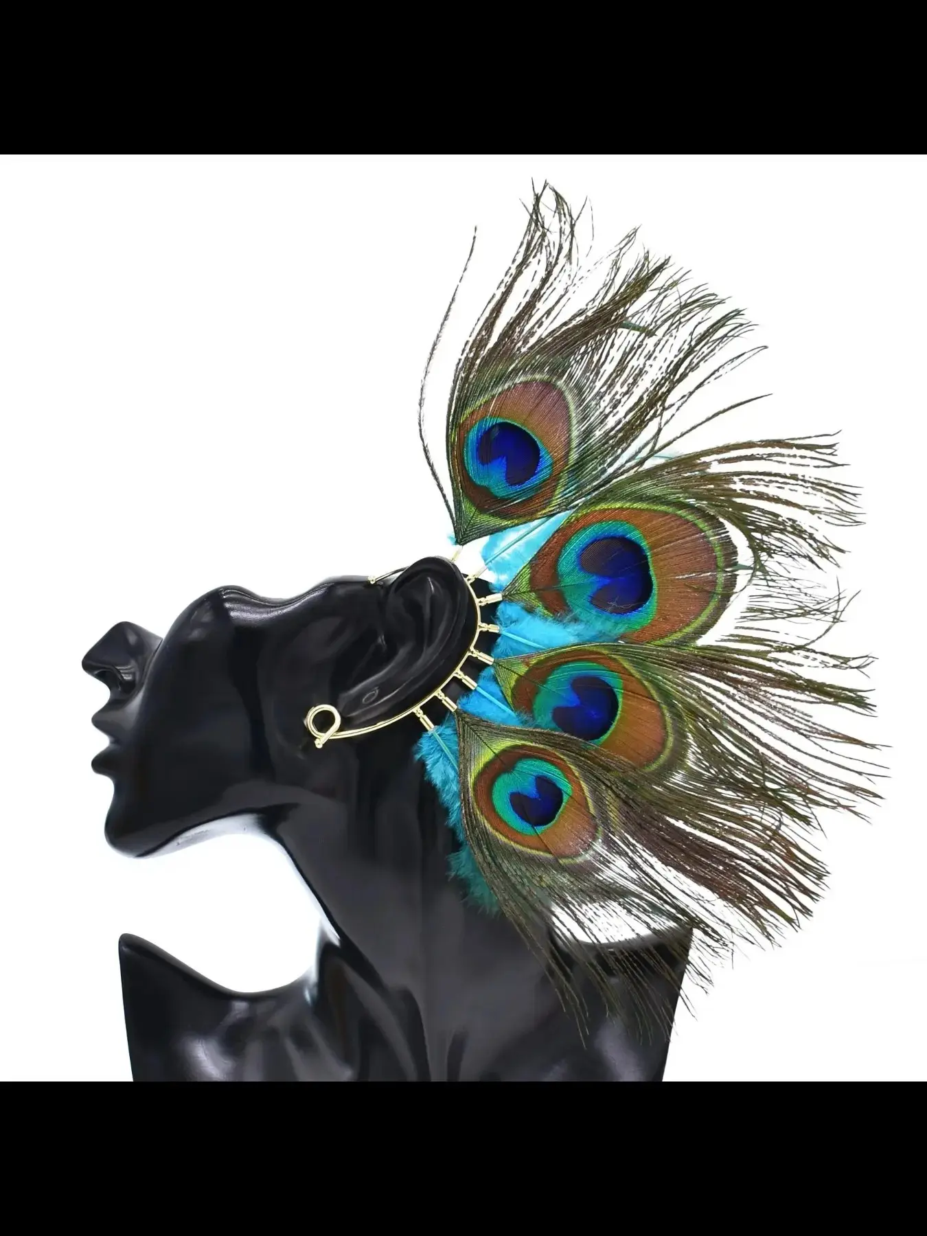 Vintage Peacock Feather Earrings, No Piercing Ear Cuffs, Non Pierced Earrings, Bold Indian Style, New Cross-Border Fashion Jewelry