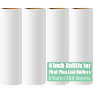 4'' Lint Plus Roller Refills Only for Flint Plus Retractable Lint Remover for Clothes, Refillable Lint Roller Refill 90 Extra Sticky Sheets (Pack of 4, Total 360 Sheets)