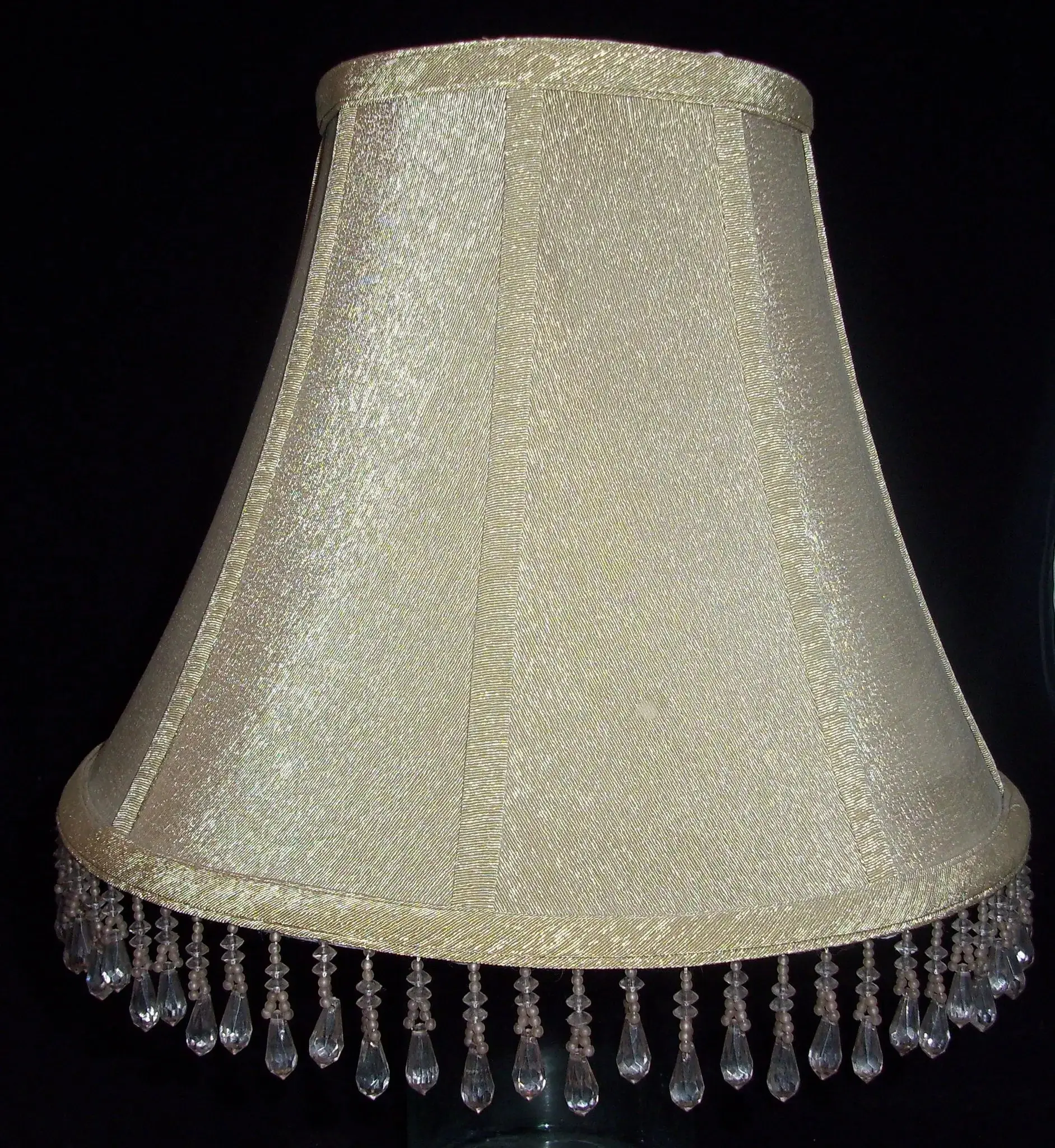 36292 Gold Silk Beaded Lamp Shade – Drop Bead Trim, E7 Fitter