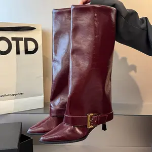 Designer Trouser Leaf Knee High Boots