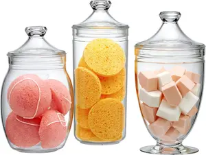 Adore - Plastic Apothecary Jars (3-Piece Set, 52/46/46 oz) (NOT Glass), Acrylic Jars with Lids, Bathroom Canisters, Candy Buffet, Wedding Display, BPA-Free and Shatter-Proof
