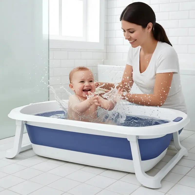 Foldable Anti-Slip Infant Bathtub - Collapsible Portable Travel Bath Basin for 0-36 Months, Essential Care Item, Ideal Baby Shower Gift