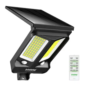 intelamp Solar Flood Lights Outdoor Waterproof, 4000mAh 1200LM Linkable Dual Motion Sensor Security Floodlight Exterior with Remote Controller 2-12h Timer Dusk to Dawn Spots Lighting Outside Garden