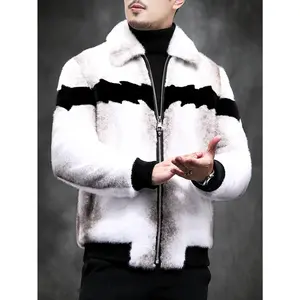 Men's Faux Mink Fur Coat - Winter Warmth Striped Zip-Up Jacket with Lapel Collar, Excellent Softness, Windproof, Casual Outdoor Leisure Wear, Non-Stretch Fabric - For Men - Suitable for Autumn/Winter Season - Perfect Gift for Outdoor Enthusiasts
