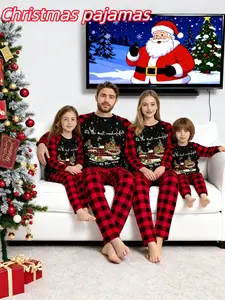 Family Matching Sleepwear Set, Plaid Stripes, Long Sleeve Fitted Pajamas, Casual Home Wear for Men Women Kids