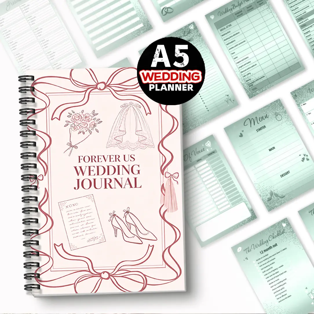 1pc Wedding Planner Themed Notebook, Spiral Bound Planner, Timeless Style, Record Your Shared Wedding Story and Precious Memories, Timeless Memory Journal, A Love Gift for Each Other, Suitable for Newlyweds, Fresh Green Planning Pages