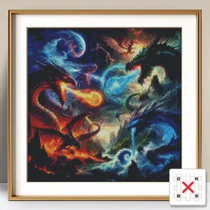 Dragon Animal Scenery Cross Stitch Embroidery Kit, DIY Needlework Printed Canvas Embroidery Tool Kit, Home Living Room Art Craft
