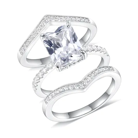 GEMSME 4CT 8mm*10mm Radiant Cut Cubic Zirconia Ring Set - Female Elegant Classic Fashion Everyday Wedding Engagement Rings for Women's Anniversary Gifts