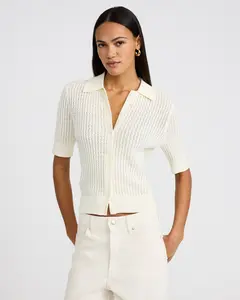 Express Pointelle Cable Knit Short Sleeve Sweater Polo