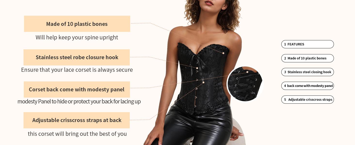 Bustier Corset Tops for Women Overbust Lace Up Date Night Outfit Strapless Steel Boned